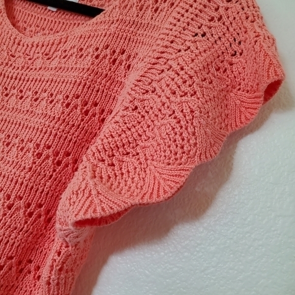 Dear John Coral Cotton Knit Raegan Pointelle Crochet Detail Sweater Koi Fusion - Picture 10 of 13